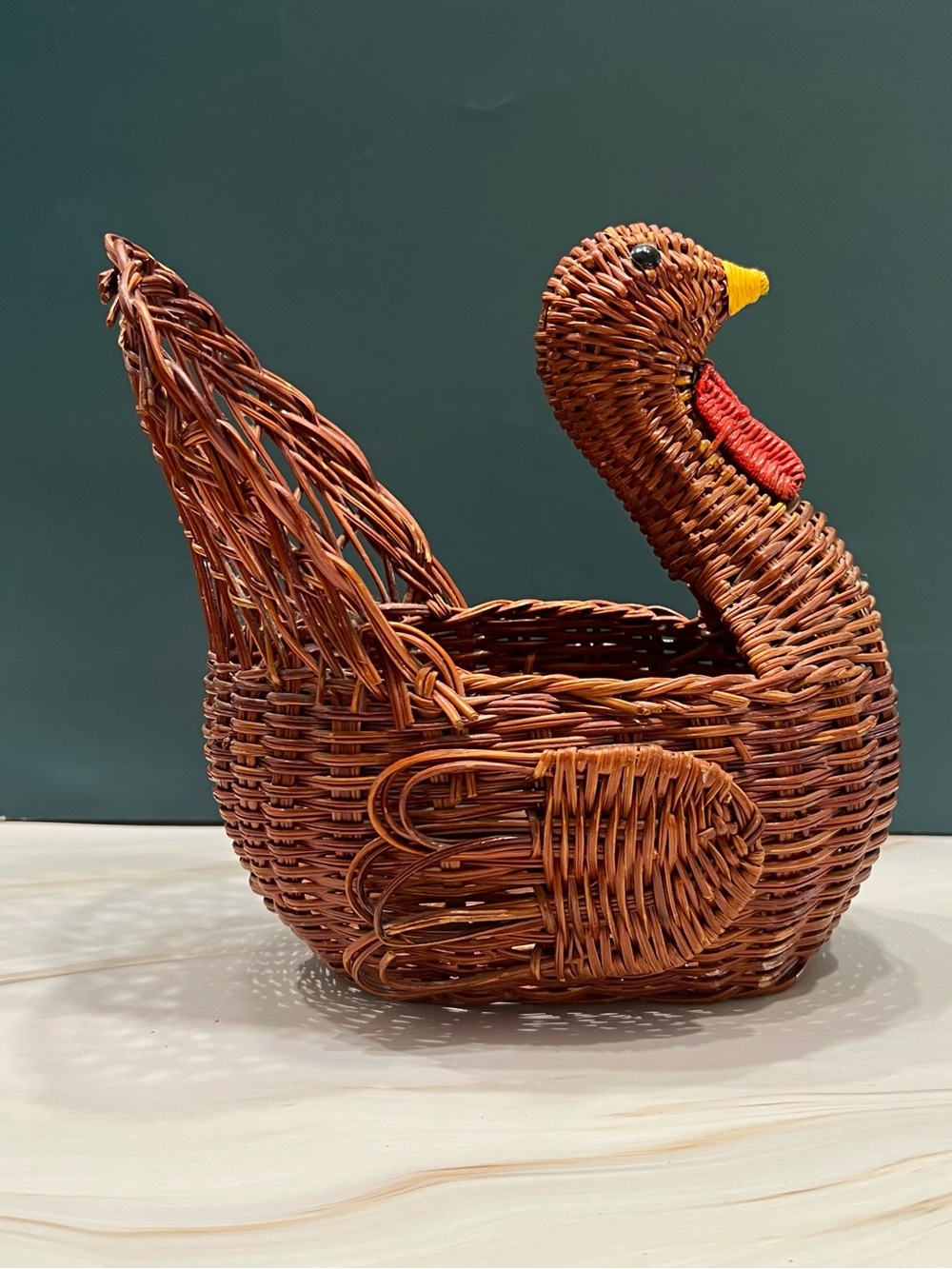 Vintage 1990s Woven Wicker Turkey Basket Thanksgiving Fall Farmhouse Cottagecore